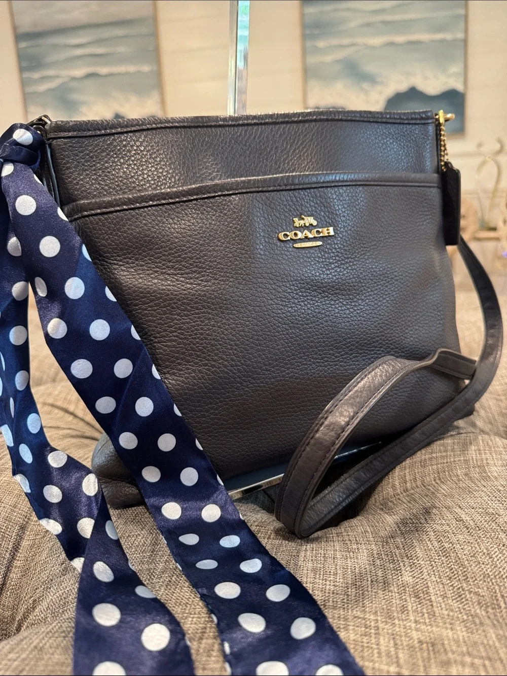 Coach Bag Dark Navy Pebbled Leather File Crossbody - Picture 3 of 17